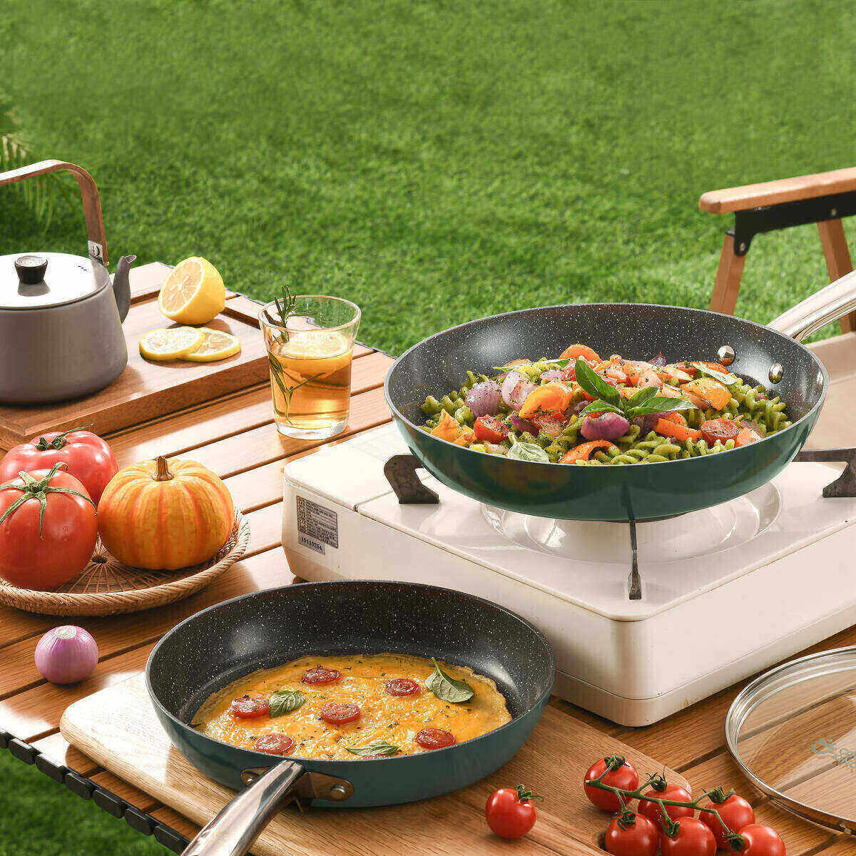Euro-stone Cookware Series Casserole - Outdoor cooking wok and frying pan on portable stove
